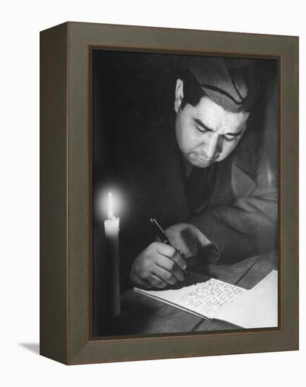 Soldier Writing in a Diary-George Strock-Framed Premier Image Canvas