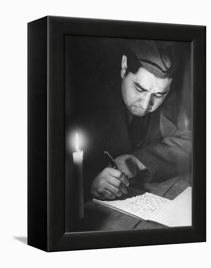 Soldier Writing in a Diary-George Strock-Framed Premier Image Canvas