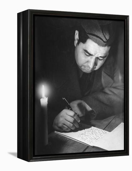 Soldier Writing in a Diary-George Strock-Framed Premier Image Canvas