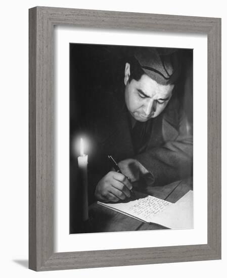 Soldier Writing in a Diary-George Strock-Framed Photographic Print