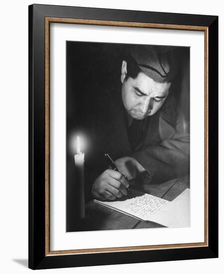 Soldier Writing in a Diary-George Strock-Framed Photographic Print