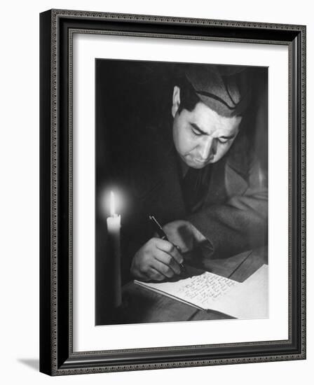 Soldier Writing in a Diary-George Strock-Framed Photographic Print