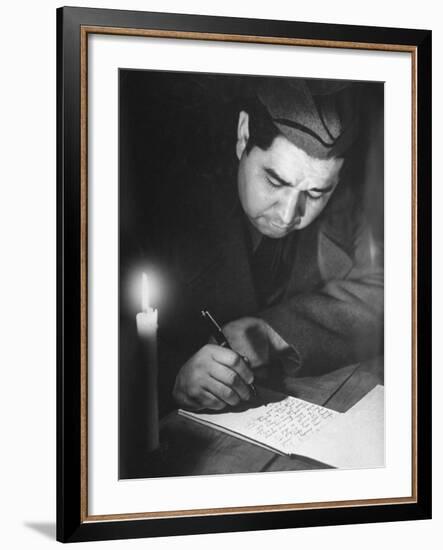 Soldier Writing in a Diary-George Strock-Framed Photographic Print