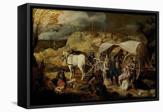 Soldiers Ambush a Cart and Passengers, Between 1600-1647-Sebastian Vrancx-Framed Premier Image Canvas