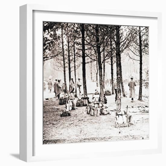 Soldiers and packs in woods, c1914-c1918-Unknown-Framed Photographic Print