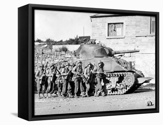 Soldiers And Their Tank Advance Into a Belgian Town During WWII-Stocktrek Images-Framed Premier Image Canvas