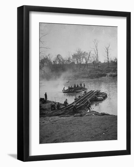 Soldiers Building a Pontoon Bridge at Fort Benning-null-Framed Photographic Print