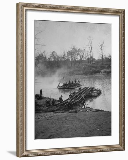 Soldiers Building a Pontoon Bridge at Fort Benning-null-Framed Photographic Print