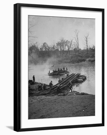 Soldiers Building a Pontoon Bridge at Fort Benning-null-Framed Photographic Print