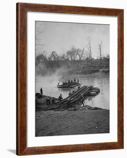 Soldiers Building a Pontoon Bridge at Fort Benning-null-Framed Photographic Print