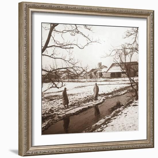 Soldiers by a river, Bernecourt, northern France, c1914-c1918-Unknown-Framed Photographic Print