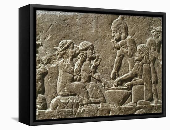 Soldiers Eating, from Military camp, relief, 7th century BC Assyrian-null-Framed Premier Image Canvas