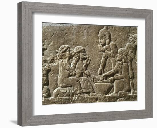 Soldiers Eating, from Military camp, relief, 7th century BC Assyrian-null-Framed Photographic Print