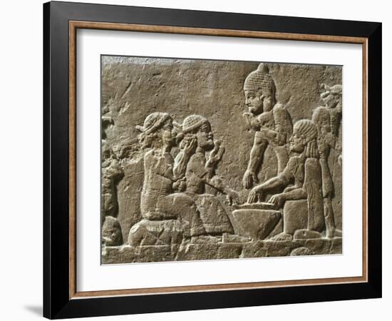 Soldiers Eating, from Military camp, relief, 7th century BC Assyrian-null-Framed Photographic Print