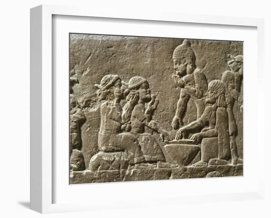 Soldiers Eating, from Military camp, relief, 7th century BC Assyrian-null-Framed Photographic Print