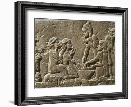Soldiers Eating, from Military camp, relief, 7th century BC Assyrian-null-Framed Photographic Print