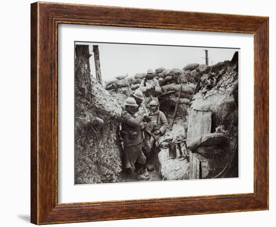 Soldiers Eating in an Advanced Post in the Champagne Region, 1916-Jacques Moreau-Framed Photographic Print