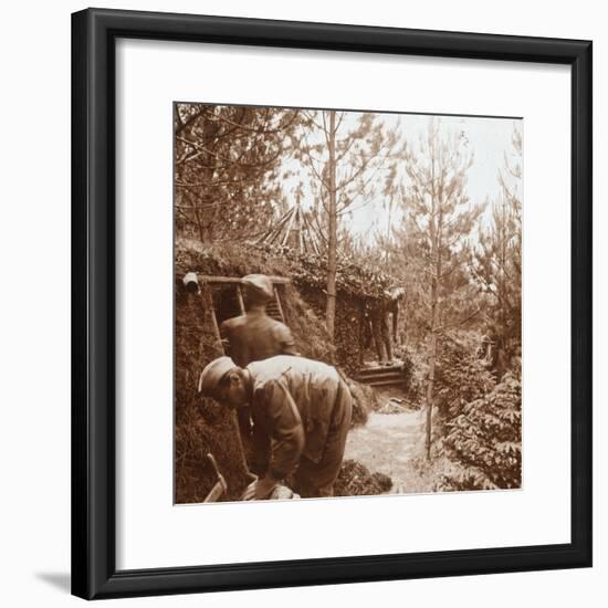 Soldiers in earth-covered shelters, Genicourt, northern France, c1914-c1918-Unknown-Framed Photographic Print