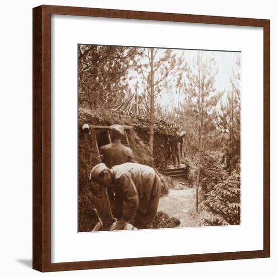 Soldiers in earth-covered shelters, Genicourt, northern France, c1914-c1918-Unknown-Framed Photographic Print