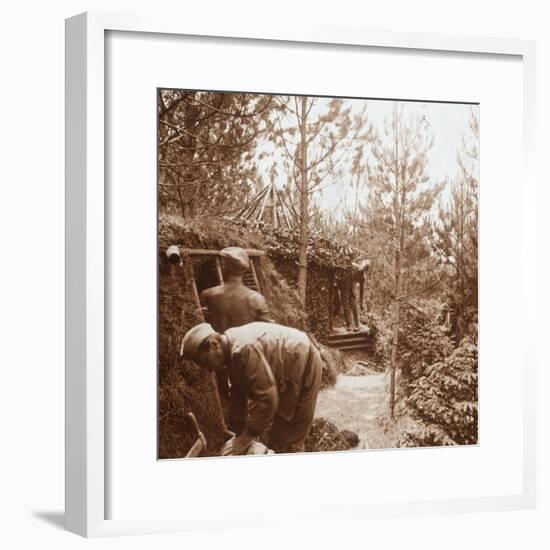 Soldiers in earth-covered shelters, Genicourt, northern France, c1914-c1918-Unknown-Framed Photographic Print