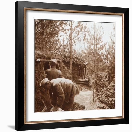 Soldiers in earth-covered shelters, Genicourt, northern France, c1914-c1918-Unknown-Framed Photographic Print