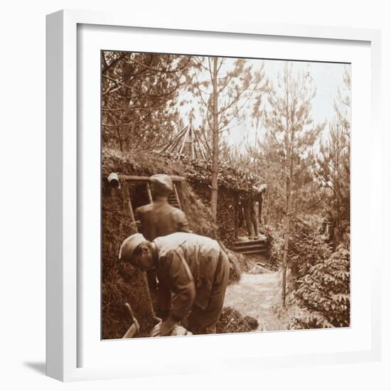 Soldiers in earth-covered shelters, Genicourt, northern France, c1914-c1918-Unknown-Framed Photographic Print