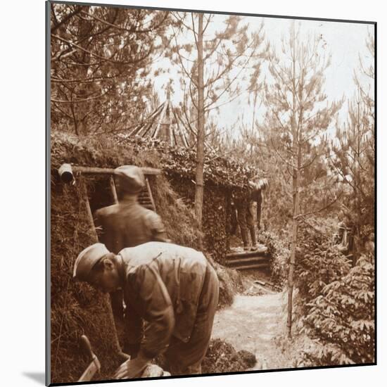 Soldiers in earth-covered shelters, Genicourt, northern France, c1914-c1918-Unknown-Mounted Photographic Print