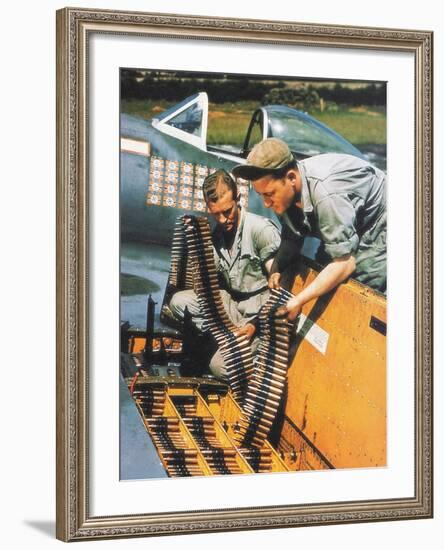 Soldiers Loading Ammunition and Weapons into a Republic P-47 Thunderbolt, Southern England, 1944-null-Framed Photographic Print