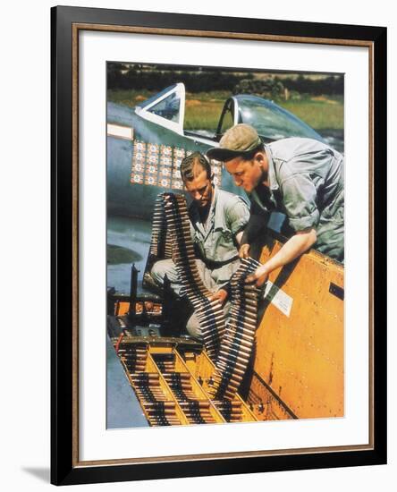 Soldiers Loading Ammunition and Weapons into a Republic P-47 Thunderbolt, Southern England, 1944-null-Framed Photographic Print