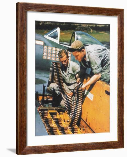 Soldiers Loading Ammunition and Weapons into a Republic P-47 Thunderbolt, Southern England, 1944-null-Framed Photographic Print