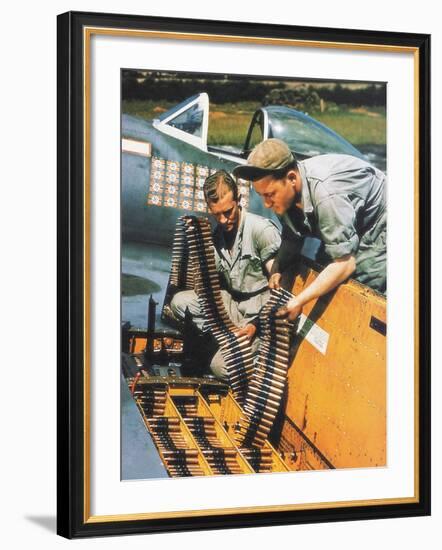 Soldiers Loading Ammunition and Weapons into a Republic P-47 Thunderbolt, Southern England, 1944-null-Framed Photographic Print