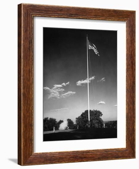 Soldiers Lowering American Flag-Charles E^ Steinheimer-Framed Photographic Print