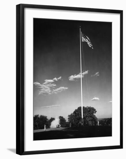 Soldiers Lowering American Flag-Charles E^ Steinheimer-Framed Photographic Print