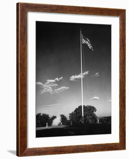 Soldiers Lowering American Flag-Charles E^ Steinheimer-Framed Photographic Print