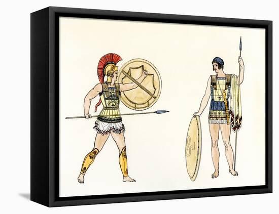 Soldiers of Ancient Greece with Armor, Spear and Shield. Coloured Engraving from the 19Th Century.-null-Framed Premier Image Canvas