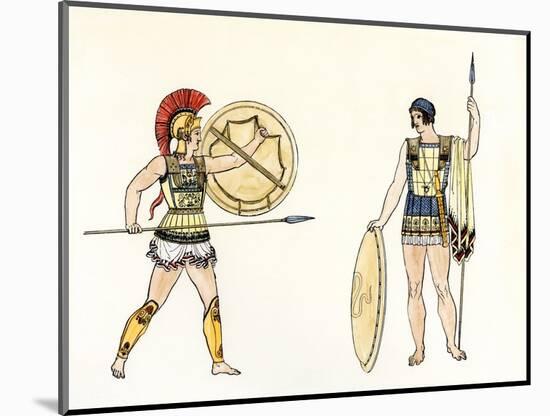Soldiers of Ancient Greece with Armor, Spear and Shield. Coloured Engraving from the 19Th Century.-null-Mounted Giclee Print