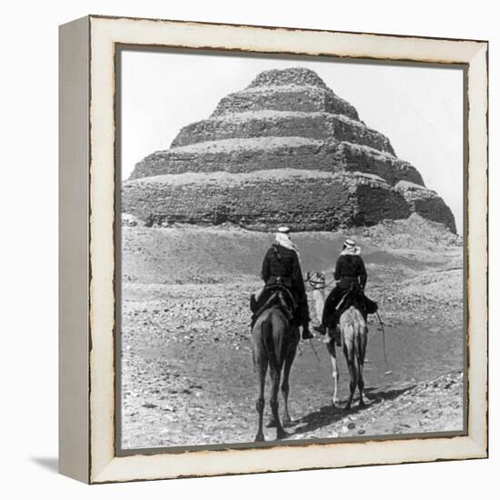 Soldiers on Camels and Step Pyramid Photograph - Egypt-Lantern Press-Framed Stretched Canvas