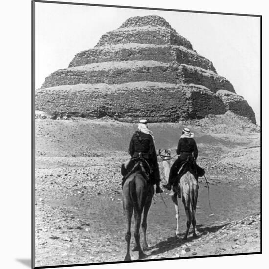 Soldiers on Camels and Step Pyramid Photograph - Egypt-Lantern Press-Mounted Art Print