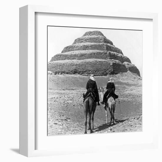 Soldiers on Camels and Step Pyramid Photograph - Egypt-Lantern Press-Framed Art Print