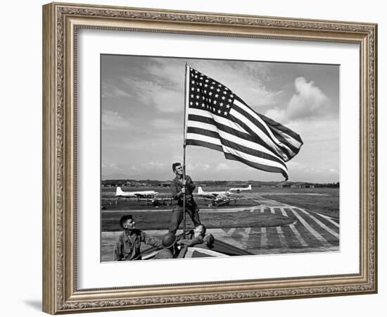 Soldiers Raising American Flag at Atsugi Airbase as First American Occupation Forces Arrive-Carl Mydans-Framed Photographic Print