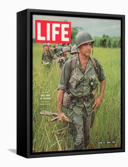 Soldiers Walking Through Grass in Vietnam, June 12, 1964-Larry Burrows-Framed Premier Image Canvas