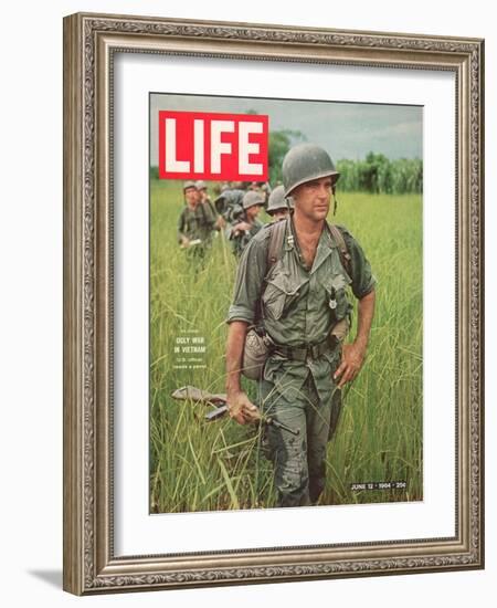 Soldiers Walking Through Grass in Vietnam, June 12, 1964-Larry Burrows-Framed Photographic Print