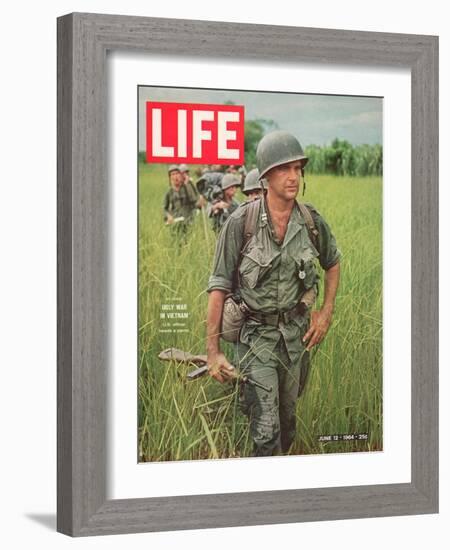 Soldiers Walking Through Grass in Vietnam, June 12, 1964-Larry Burrows-Framed Photographic Print