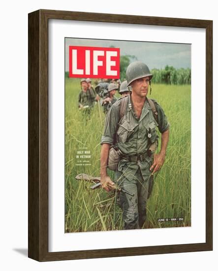 Soldiers Walking Through Grass in Vietnam, June 12, 1964-Larry Burrows-Framed Photographic Print