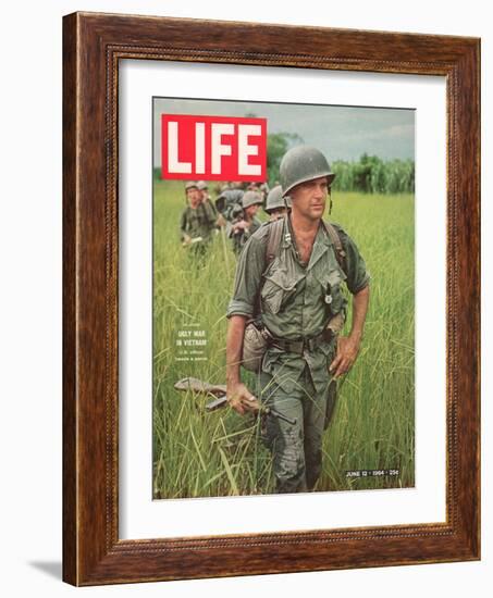 Soldiers Walking Through Grass in Vietnam, June 12, 1964-Larry Burrows-Framed Photographic Print