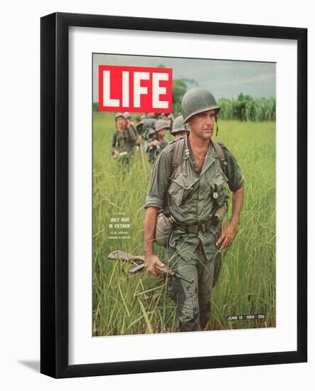 Soldiers Walking Through Grass in Vietnam, June 12, 1964-Larry Burrows-Framed Photographic Print