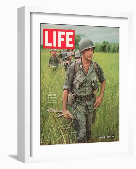 Soldiers Walking Through Grass in Vietnam, June 12, 1964-Larry Burrows-Framed Photographic Print