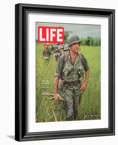 Soldiers Walking Through Grass in Vietnam, June 12, 1964-Larry Burrows-Framed Photographic Print