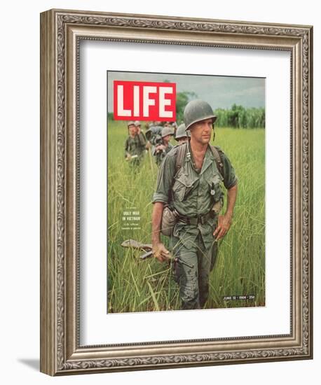 Soldiers Walking Through Grass in Vietnam, June 12, 1964-Larry Burrows-Framed Photographic Print