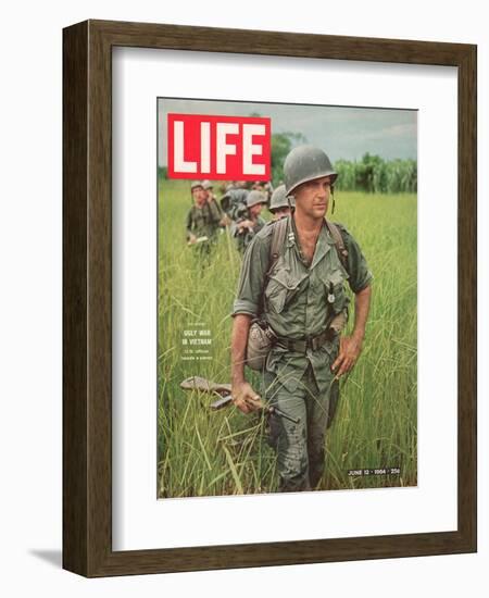 Soldiers Walking Through Grass in Vietnam, June 12, 1964-Larry Burrows-Framed Photographic Print